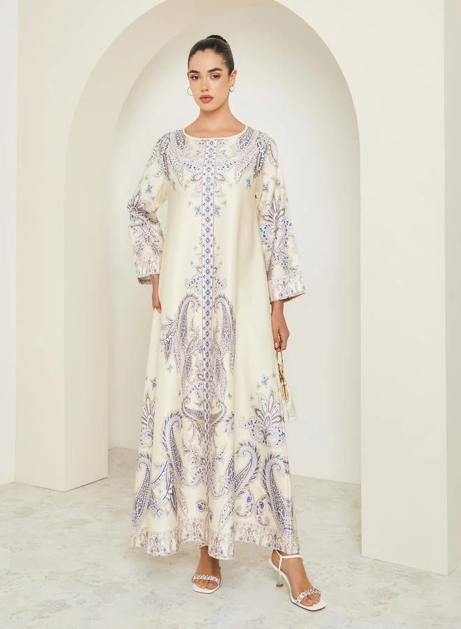 Styli Women Yellow Embellished Long Sleeve Jalabiya